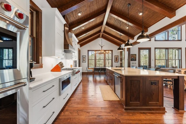 975 Blalock Lakes Dr, Newnan, GA 30263 - kitchen featuring stainless steel appliances, light countertops, premium range hood, and a sink