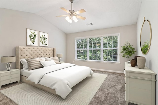 605 Alstonefield Dr, Alpharetta, GA 30004 - bedroom featuring carpet, vaulted ceiling, and a ceiling fan