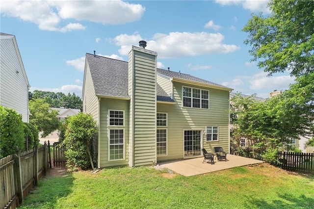 605 Alstonefield Dr, Alpharetta, GA 30004 - rear view of property with a patio, a fenced backyard, roof with shingles, and a chimney