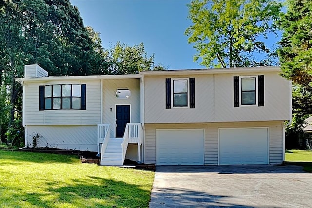 2478 Wood Meadows Dr SW, Marietta, GA 30064 - raised ranch with a garage, concrete driveway, a front yard, and a chimney