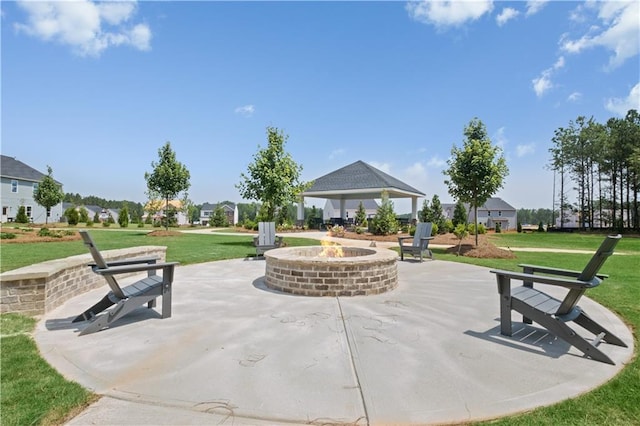 352 Foxglove Way, Mcdonough, GA 30253 - view of patio featuring a gazebo, a fire pit, and a residential view