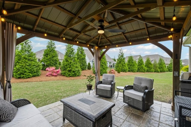view of patio / terrace featuring a gazebo and an outdoor hangout area