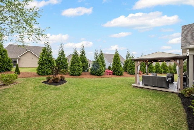 view of yard with a gazebo and an outdoor living space