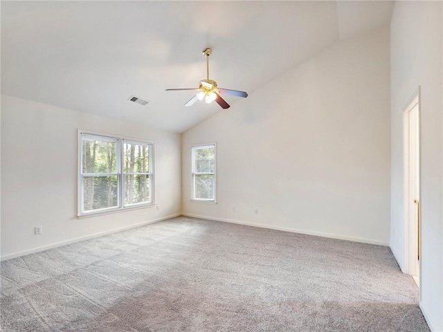 3515 Mcclure Woods Dr, Duluth, GA 30096 - spare room featuring plenty of natural light, a ceiling fan, carpet floors, and high vaulted ceiling