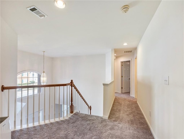 3515 Mcclure Woods Dr, Duluth, GA 30096 - hall featuring an upstairs landing, light carpet, and recessed lighting
