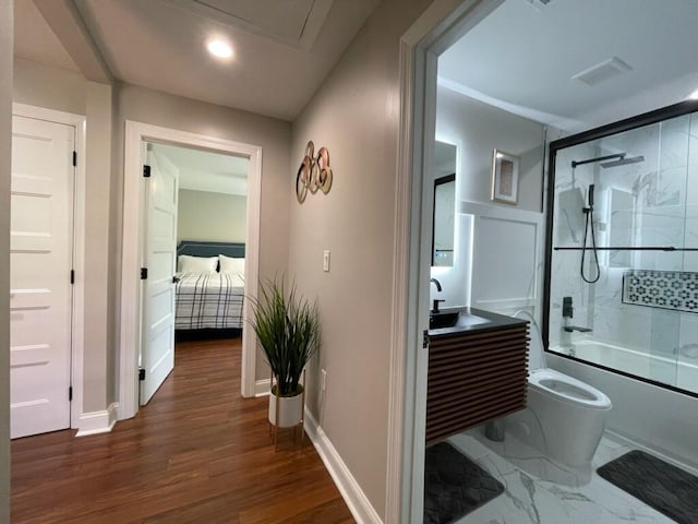 hallway featuring dark wood-type flooring