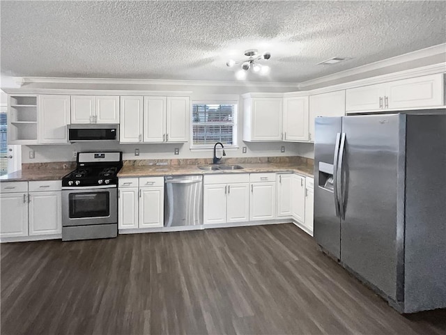 kitchen featuring white cabinets, dark hardwood / wood-style flooring, sink, and appliances with stainless steel finishes