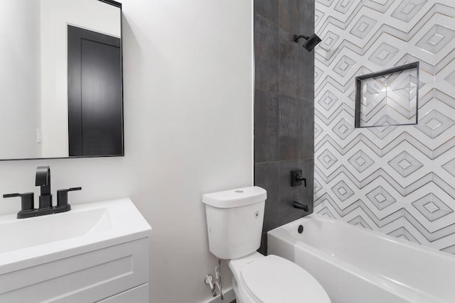 4366 Skyland Dr NE, Atlanta, GA 30342 - bathroom featuring toilet, vanity, and shower / tub combination