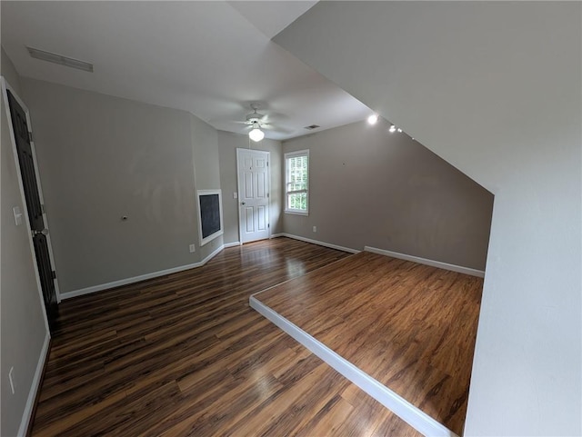 5882 Grandview Ct NW, Acworth, GA 30101 - unfurnished living room featuring ceiling fan and dark wood-style floors