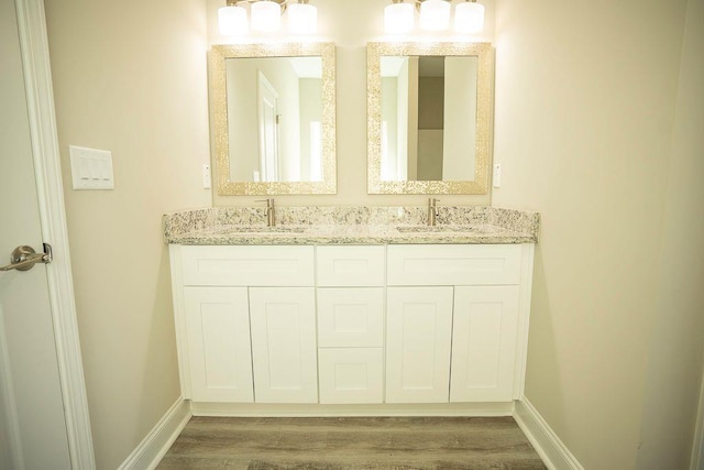 bathroom featuring vanity and hardwood / wood-style floors