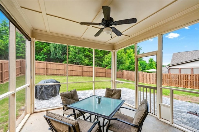 348 Meeler Cir, Bogart, GA 30622 - sunroom featuring ceiling fan and outdoor dining area