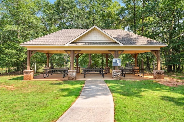 348 Meeler Cir, Bogart, GA 30622 - surrounding community with a gazebo, a lawn, and view of wooded area
