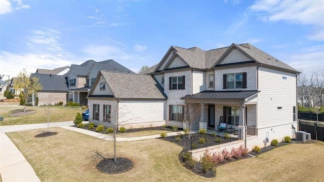 5247 Flannery Chase SW, Powder Springs, GA 30127 - craftsman house featuring a porch, a front lawn, a standing seam roof, and central AC unit