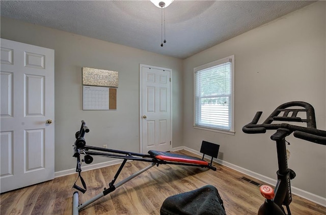 36 Skyview Cir, Cartersville, GA 30120 - workout area featuring baseboards, wood finished floors, and a textured ceiling