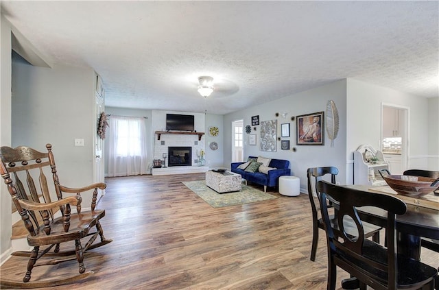 36 Skyview Cir, Cartersville, GA 30120 - living area with wood finished floors, a textured ceiling, a glass covered fireplace, and baseboards