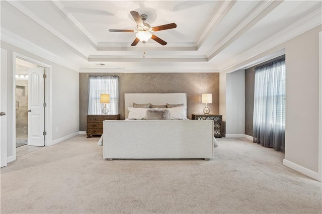 4050 Danbury Farms Dr, Cumming, GA 30040 - bedroom featuring light carpet, ornamental molding, and a tray ceiling