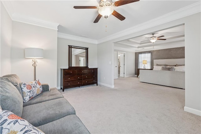 4050 Danbury Farms Dr, Cumming, GA 30040 - living area with carpet, ornamental molding, baseboards, and ceiling fan