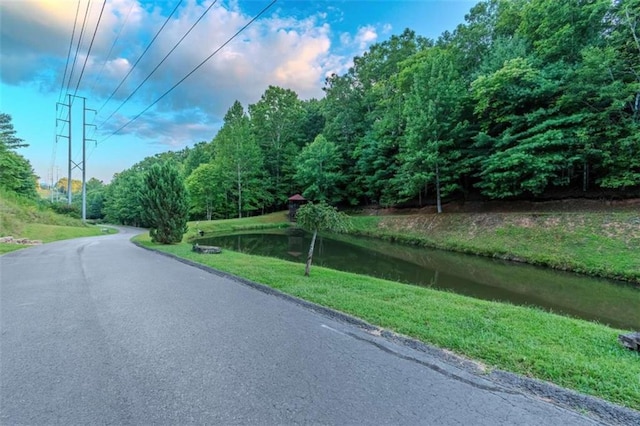 view of road featuring a water view