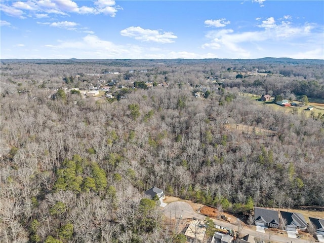 birds eye view of property featuring a forest view