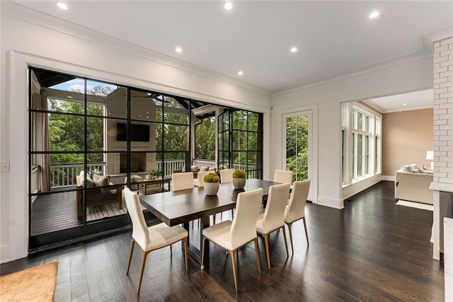 3773 Randall Rd SE, Atlanta, GA 30339 - dining room with dark wood-style flooring, ornamental molding, recessed lighting, and baseboards