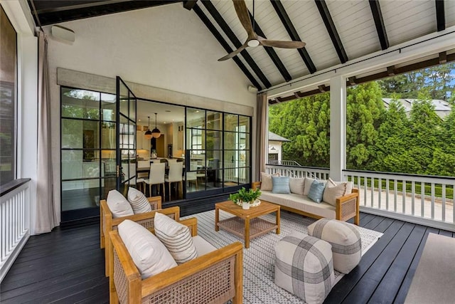 3773 Randall Rd SE, Atlanta, GA 30339 - wooden deck with a ceiling fan and an outdoor hangout area