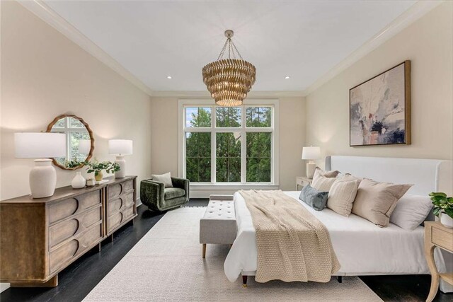3773 Randall Rd SE, Atlanta, GA 30339 - bedroom with ornamental molding, dark wood-style floors, a chandelier, and recessed lighting