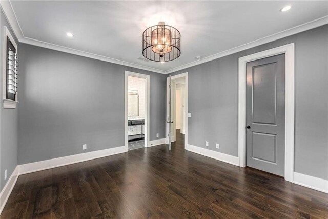 3773 Randall Rd SE, Atlanta, GA 30339 - unfurnished room featuring crown molding, a chandelier, baseboards, wood finished floors, and recessed lighting