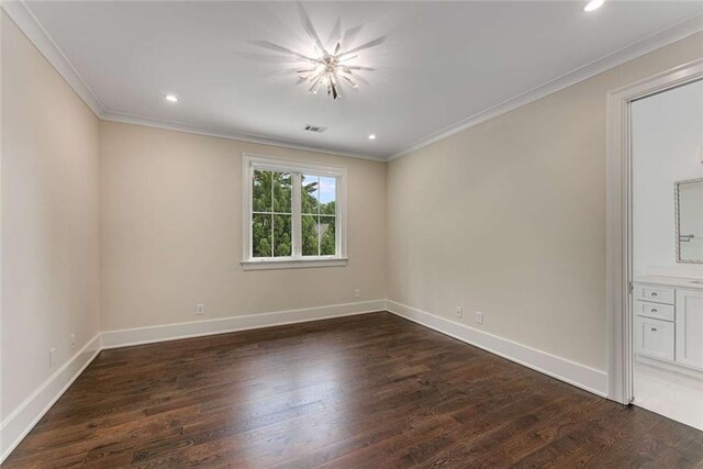3773 Randall Rd SE, Atlanta, GA 30339 - unfurnished room with ornamental molding, dark wood-style floors, baseboards, and recessed lighting