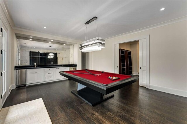 3773 Randall Rd SE, Atlanta, GA 30339 - rec room featuring crown molding, dark wood finished floors, billiards, baseboards, and recessed lighting