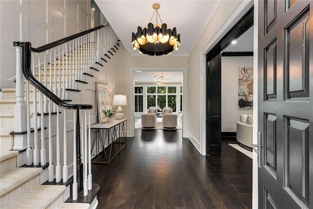 3773 Randall Rd SE, Atlanta, GA 30339 - foyer entrance with stairway, wood finished floors, a chandelier, baseboards, and a ceiling fan
