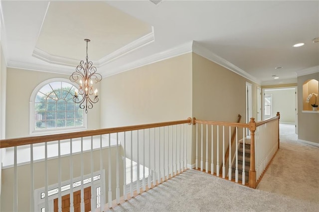 2802 Arabian Trl NE, Marietta, GA 30062 - corridor featuring plenty of natural light, crown molding, carpet flooring, a chandelier, and recessed lighting