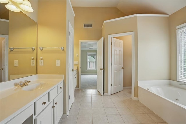 2802 Arabian Trl NE, Marietta, GA 30062 - bathroom featuring vanity, plenty of natural light, a jetted tub, and vaulted ceiling