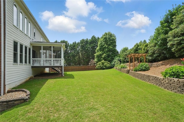 2802 Arabian Trl NE, Marietta, GA 30062 - view of grassy yard with a sunroom, a pergola, and stairway