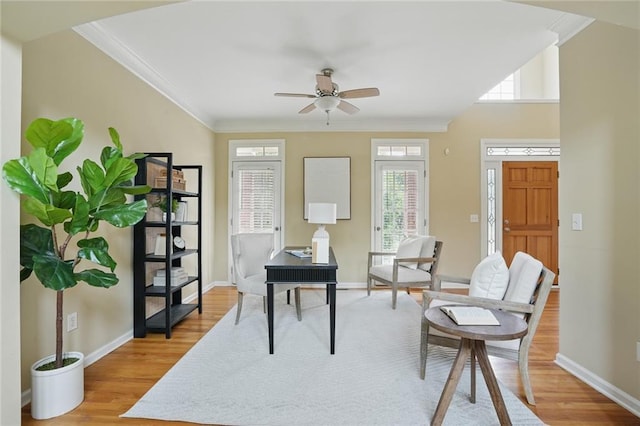 2802 Arabian Trl NE, Marietta, GA 30062 - home office featuring ceiling fan, ornamental molding, light wood-type flooring, and baseboards