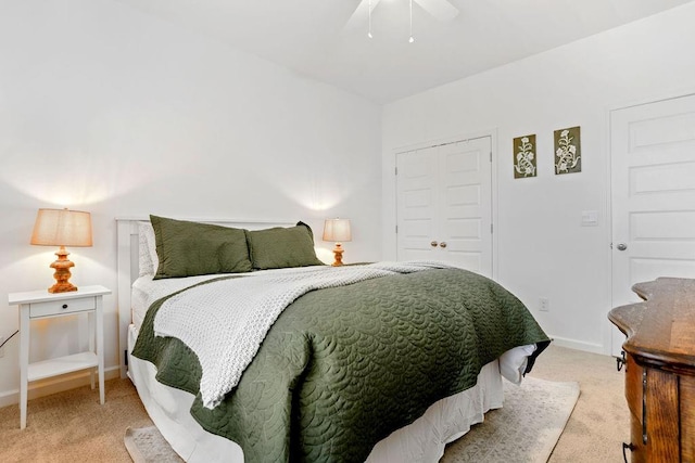 bedroom featuring carpet floors and ceiling fan