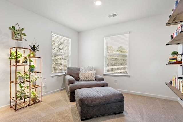 living area with light carpet