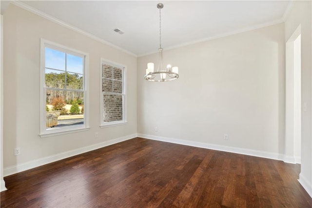 5997 Creek Indian Dr, Sugar Hill, GA 30518 - unfurnished room featuring a chandelier, dark wood-style flooring, and crown molding