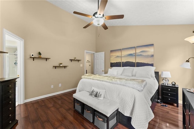 bedroom featuring a ceiling fan, wood finished floors, and baseboards