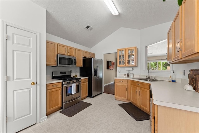 kitchen featuring appliances with stainless steel finishes, light countertops, and a sink