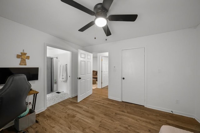 3142 Chamblee Gap Rd, Cumming, GA 30040 - office with wood finished floors, a ceiling fan, and baseboards