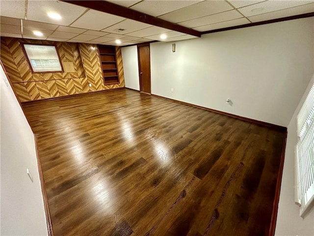 basement with wood-type flooring and plenty of natural light