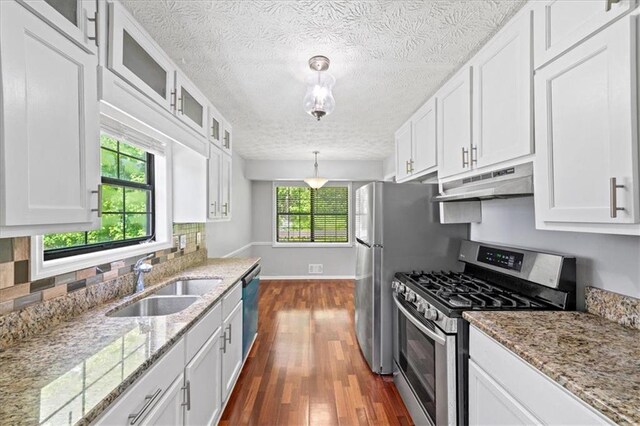kitchen with under cabinet range hood, a sink, white cabinetry, and appliances with stainless steel finishes