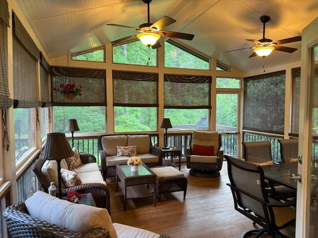 1984 Mendenhall Cir, Atlanta, GA 30341 - sunroom with ceiling fan, lofted ceiling, and an outdoor living space