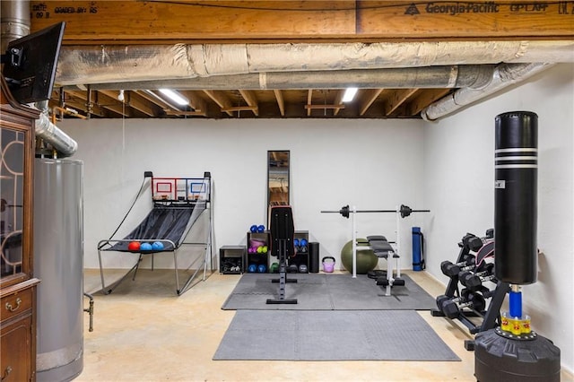 exercise room with water heater