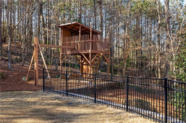 view of play area with fence