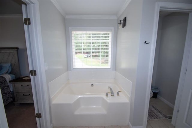 10 Stagg Trce, Social Circle, GA 30025 - ensuite bathroom with a garden tub, toilet, ornamental molding, and tile patterned flooring