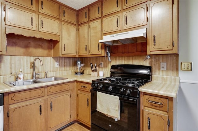 kitchen with dishwasher, gas stove, sink, and backsplash