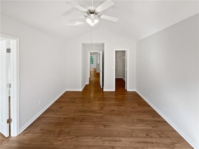 3968 Oak Glenn Dr, Duluth, GA 30096 - empty room with ceiling fan, vaulted ceiling, wood finished floors, and baseboards
