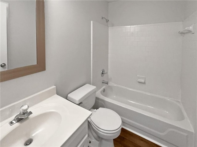 3968 Oak Glenn Dr, Duluth, GA 30096 - bathroom featuring toilet, vanity, shower / washtub combination, and wood finished floors