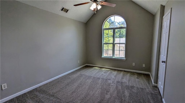 3881 Micah Ln, Ellenwood, GA 30294 - unfurnished room featuring ceiling fan, carpet floors, lofted ceiling, and baseboards